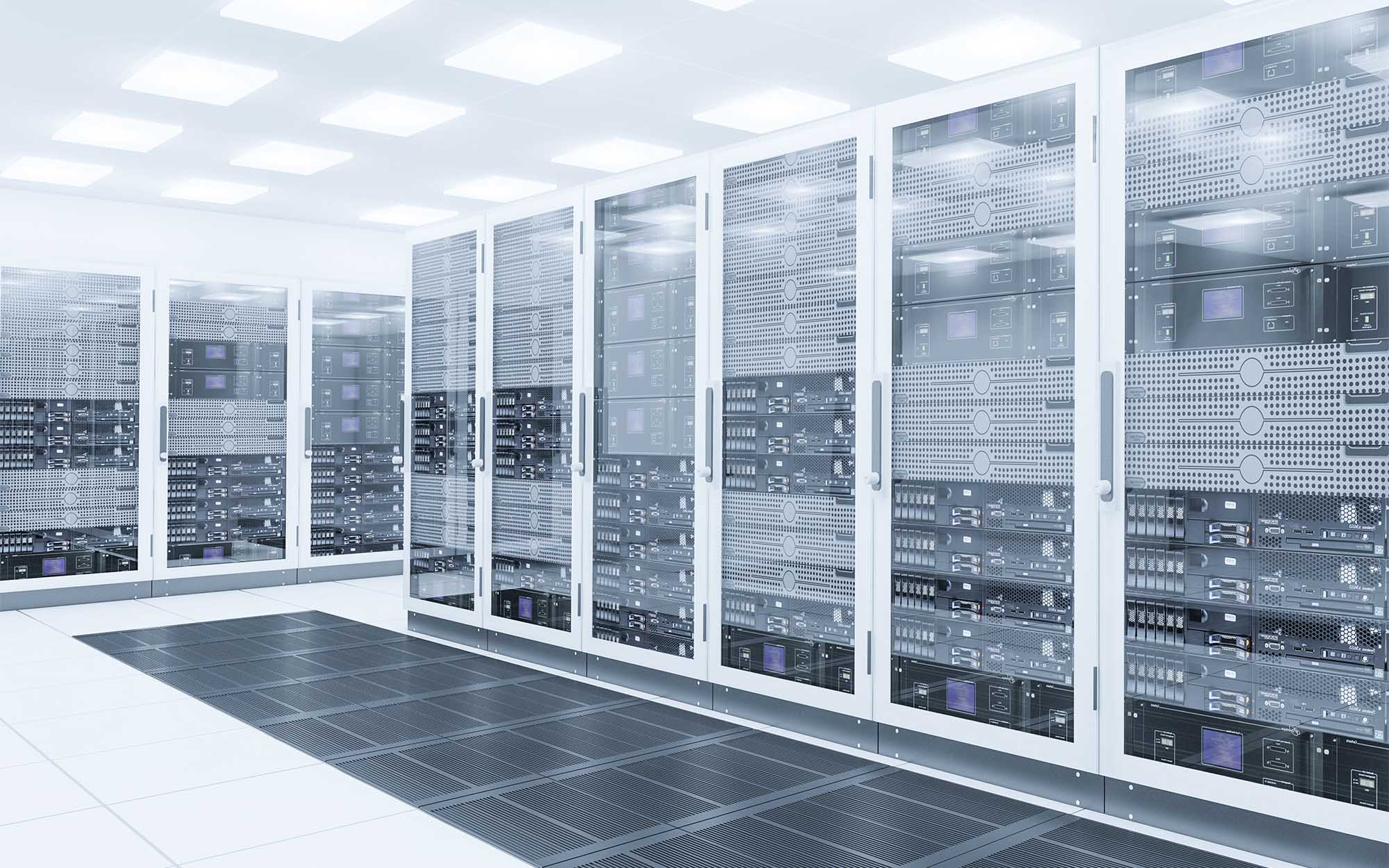 Large white clean cloud server room - LISS Technologies