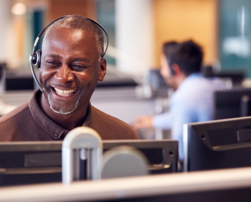 Person talking on a headset