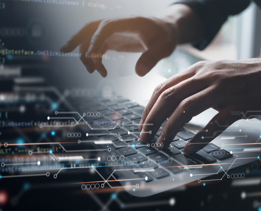 Digital technology, software development concept. Coding programmer working on laptop Digital technology, software development concept. Coding programmer working on laptop